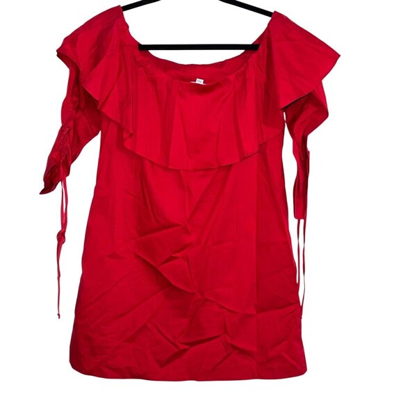 Red Off-Shoulder Ruffle Mini Dress With Ruched Tie Sleeves - Picture 1 of 7